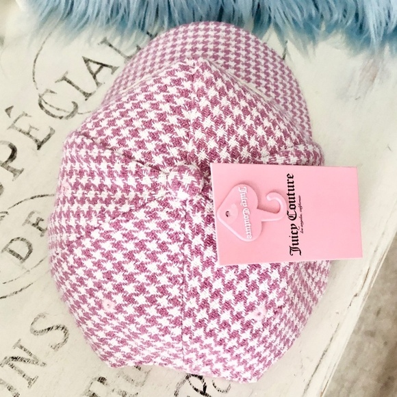 Juicy, Couture, Pink, and, White, Houndstooth,‎ Cap, Hat, Patch Logo, OS, NEW - Picture 10 of 15